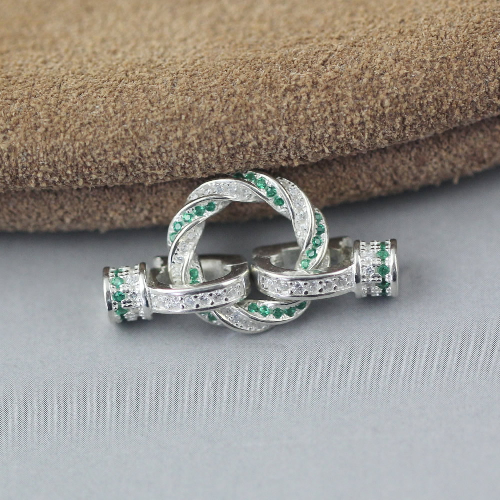 Sterling Silver Interlocking Loop Toggle Clasp Lab Verified Inlaid Stone Fastener
