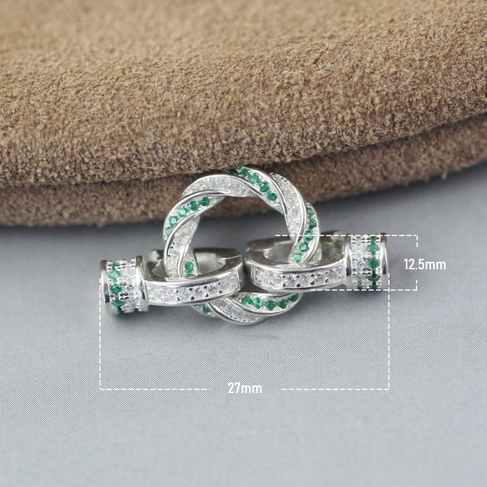 Sterling Silver Interlocking Loop Toggle Clasp Lab Verified Inlaid Stone Fastener