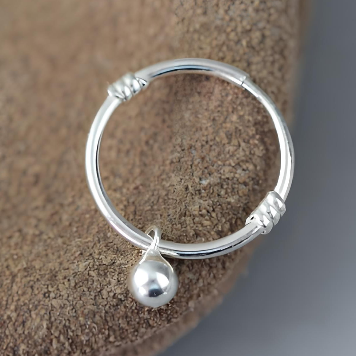 925 Sterling Silver, Adjustable Circle Ear Wires With Hanging Silver Bead, Handcraft Finished Earring Fitting