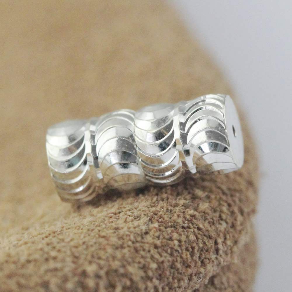 Sterling Silver Multi Wave Barrel Spacer Lab Verified Curved Surface Bead