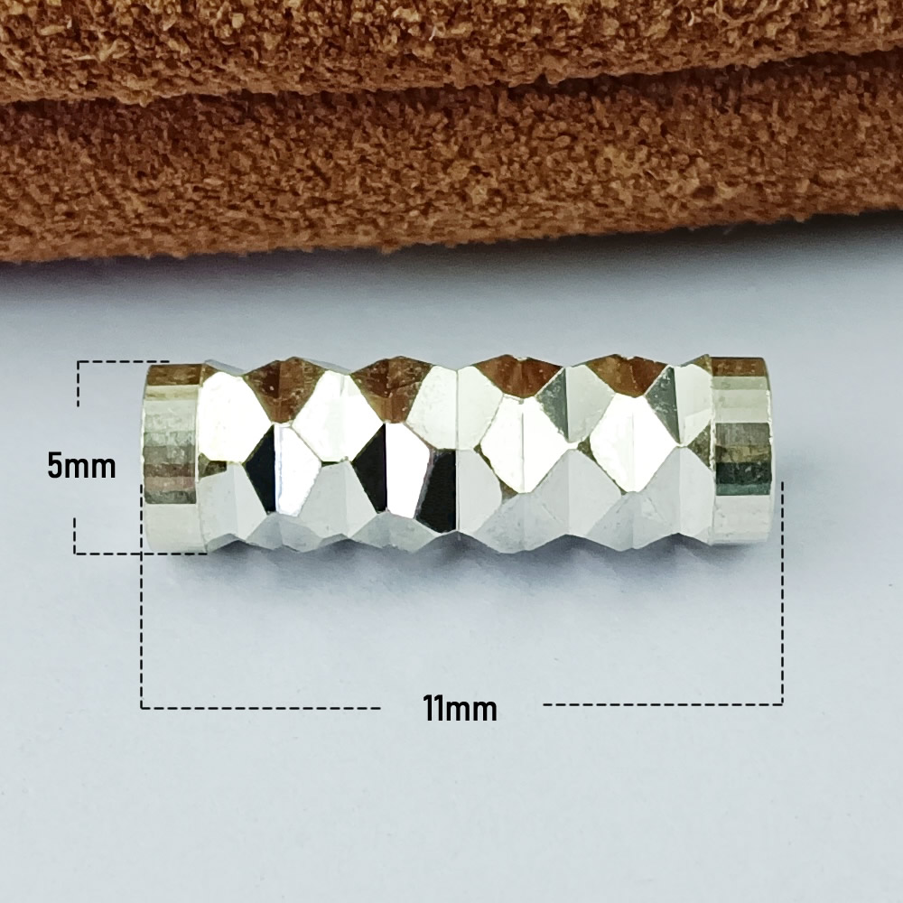 S925 Silver Polished Cut Barrel Bead Lab Verified Avoid Counterfeit Silver