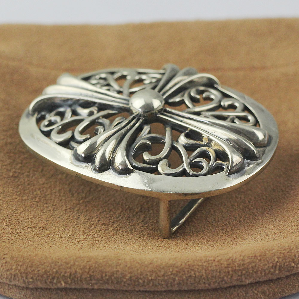 Sterling Silver Filigree Oval Clasp Lab Verified Vintage Scroll Pattern Fastener