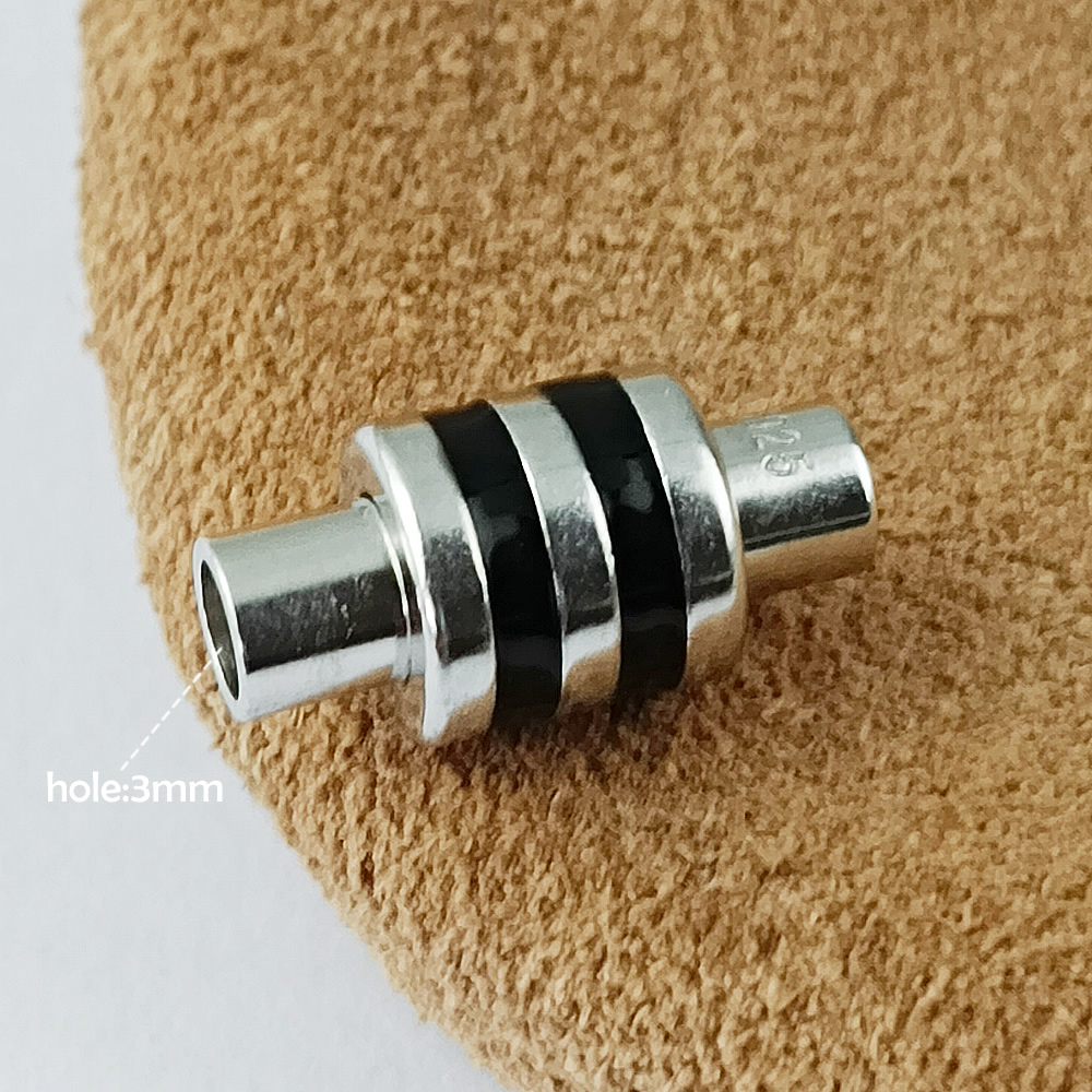 Sterling Silver Grooved Barrel Magnetic Clasp Lab Verified Rubber Inlay Fastener