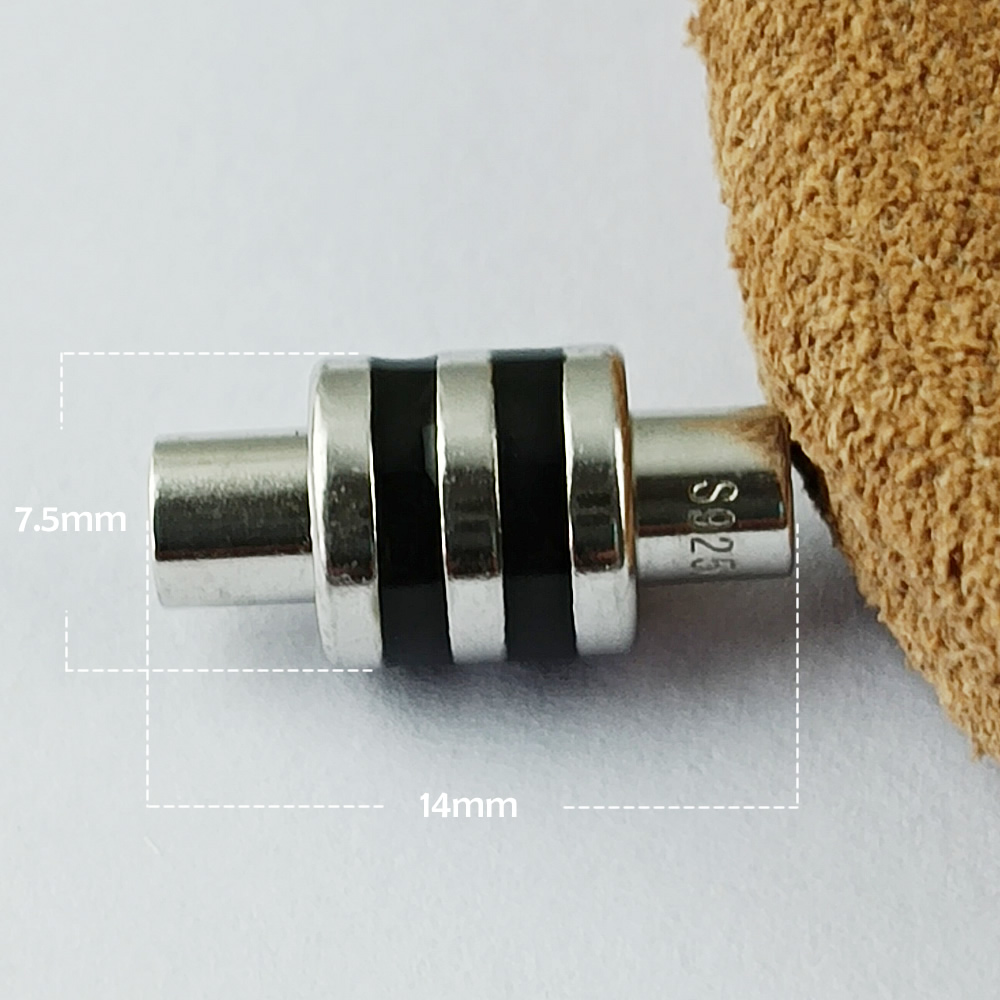 Sterling Silver Grooved Barrel Magnetic Clasp Lab Verified Rubber Inlay Fastener