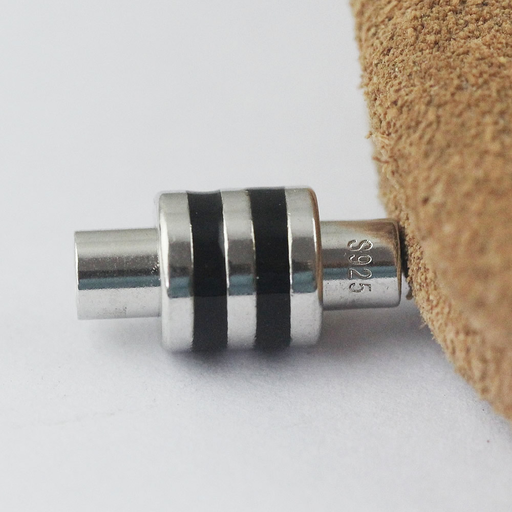 Sterling Silver Grooved Barrel Magnetic Clasp Lab Verified Rubber Inlay Fastener