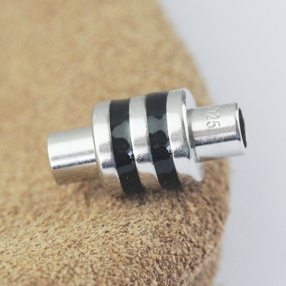 Sterling Silver Grooved Barrel Magnetic Clasp Lab Verified Rubber Inlay Fastener