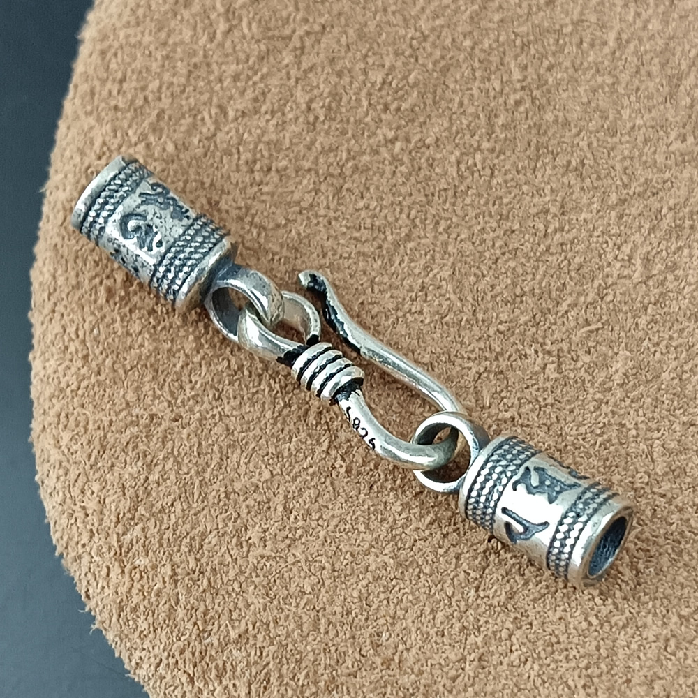 Polished Solid Silver Wax Rope Necklace Buckle Lab Verified Pure Silver DDP Ready Stock Sturdy Nordic Leather Craft Supplies