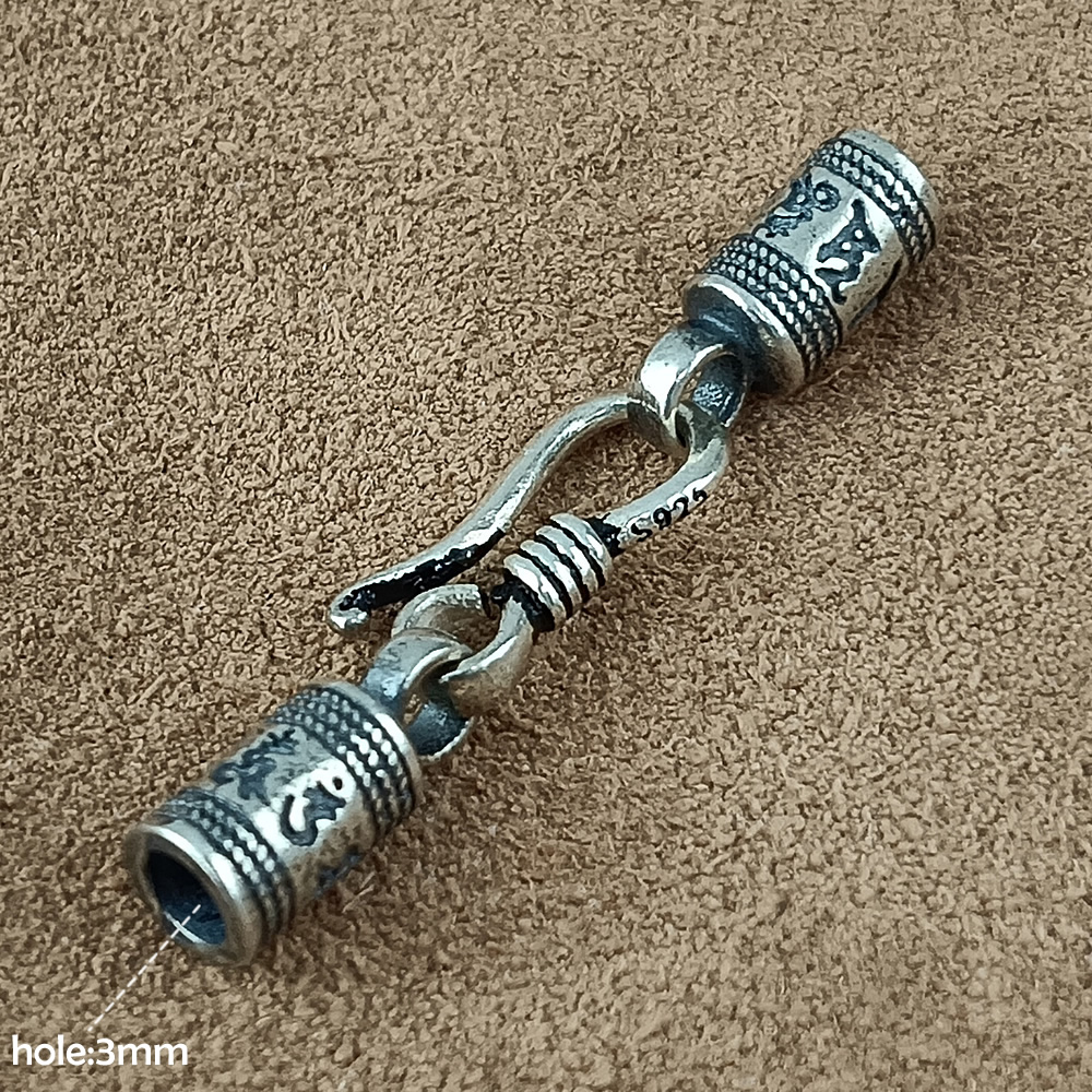 Polished Solid Silver Wax Rope Necklace Buckle Lab Verified Pure Silver DDP Ready Stock Sturdy Nordic Leather Craft Supplies
