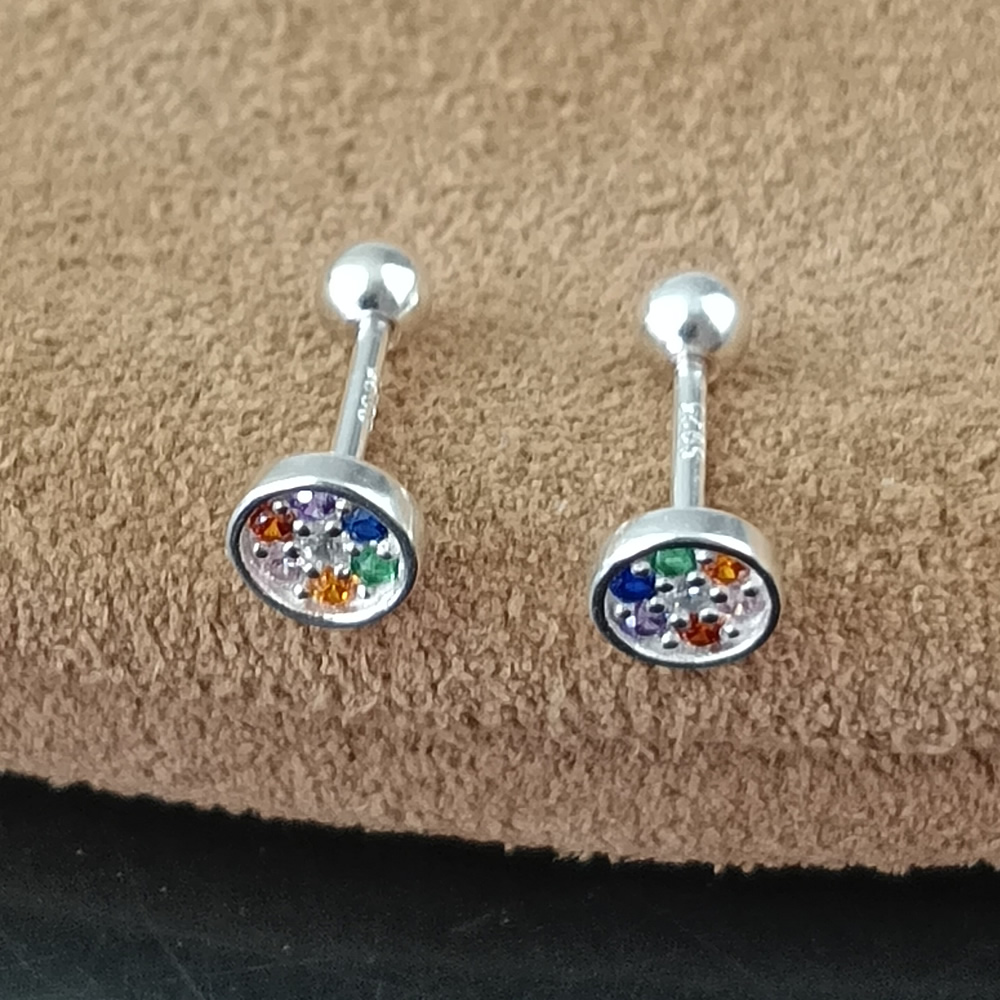 Sterling Silver Multi Color Crystal Ear Stud Lab Verified Round Pair Earrings