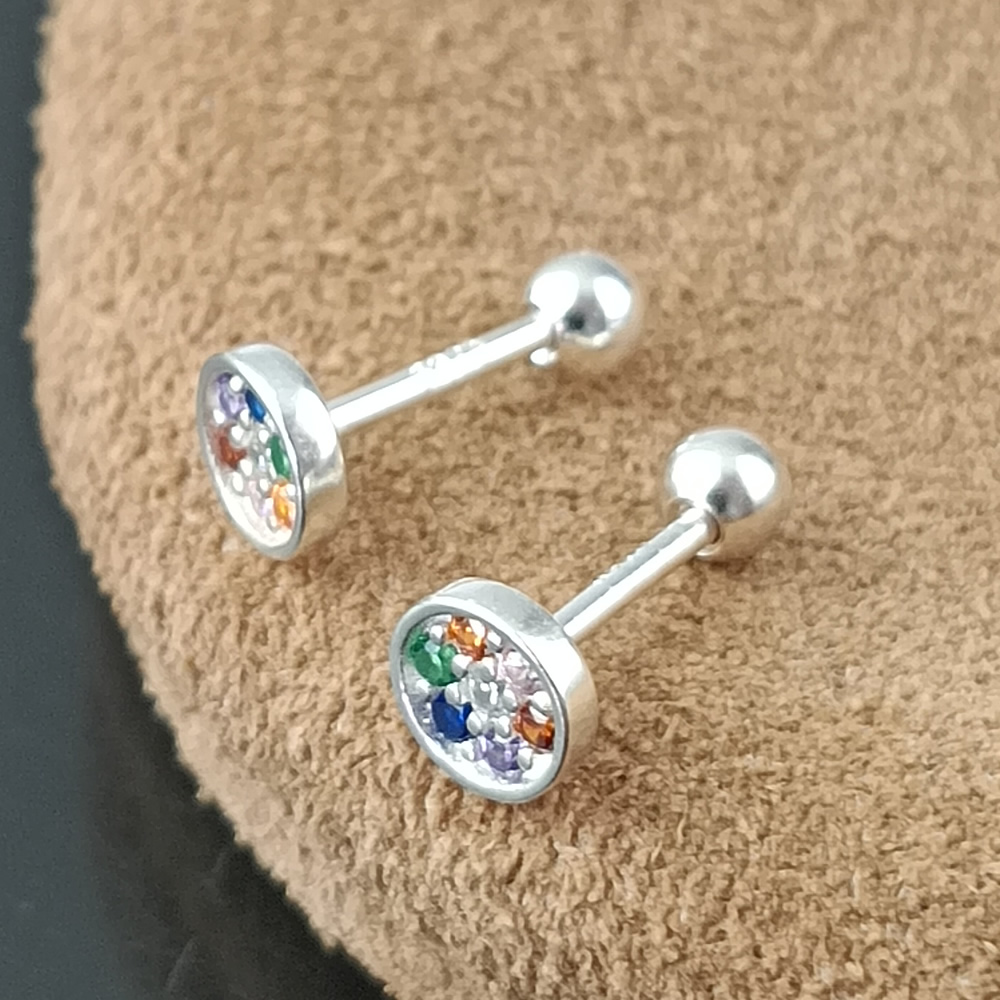 Sterling Silver Multi Color Crystal Ear Stud Lab Verified Round Pair Earrings