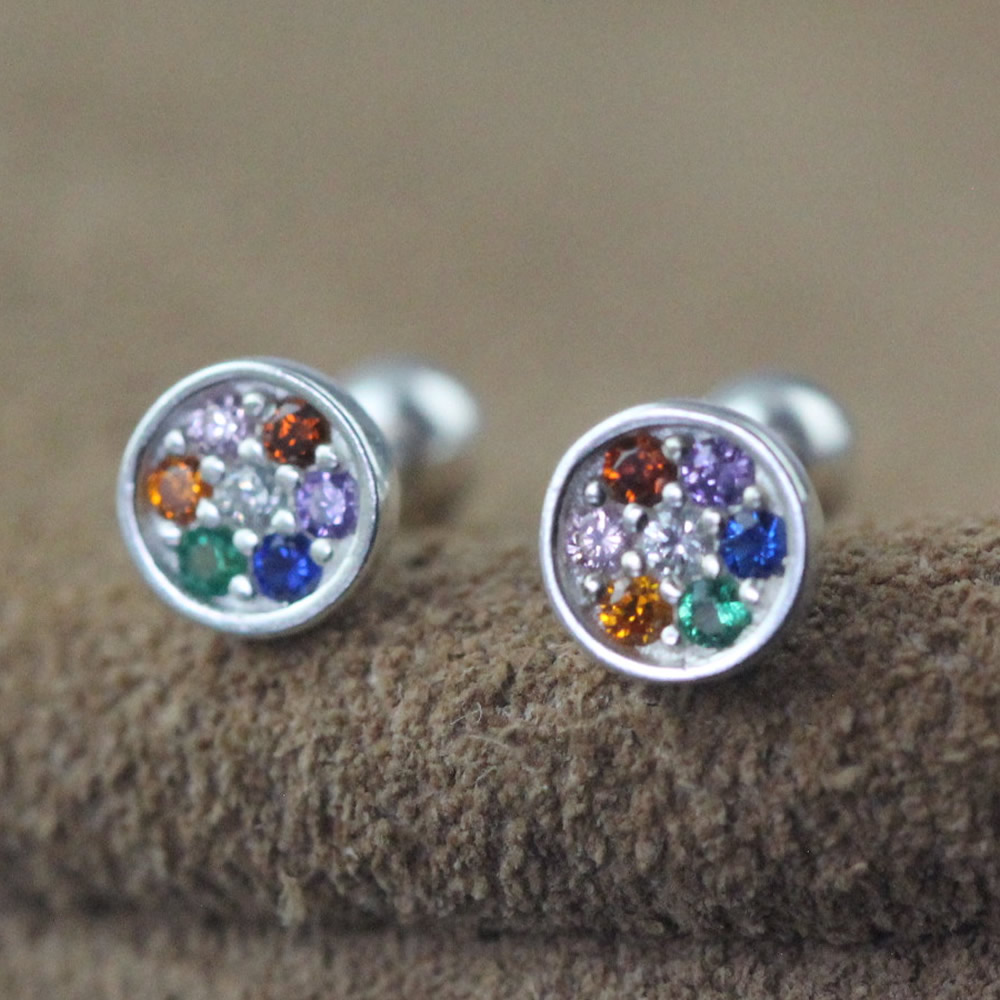 Sterling Silver Multi Color Crystal Ear Stud Lab Verified Round Pair Earrings