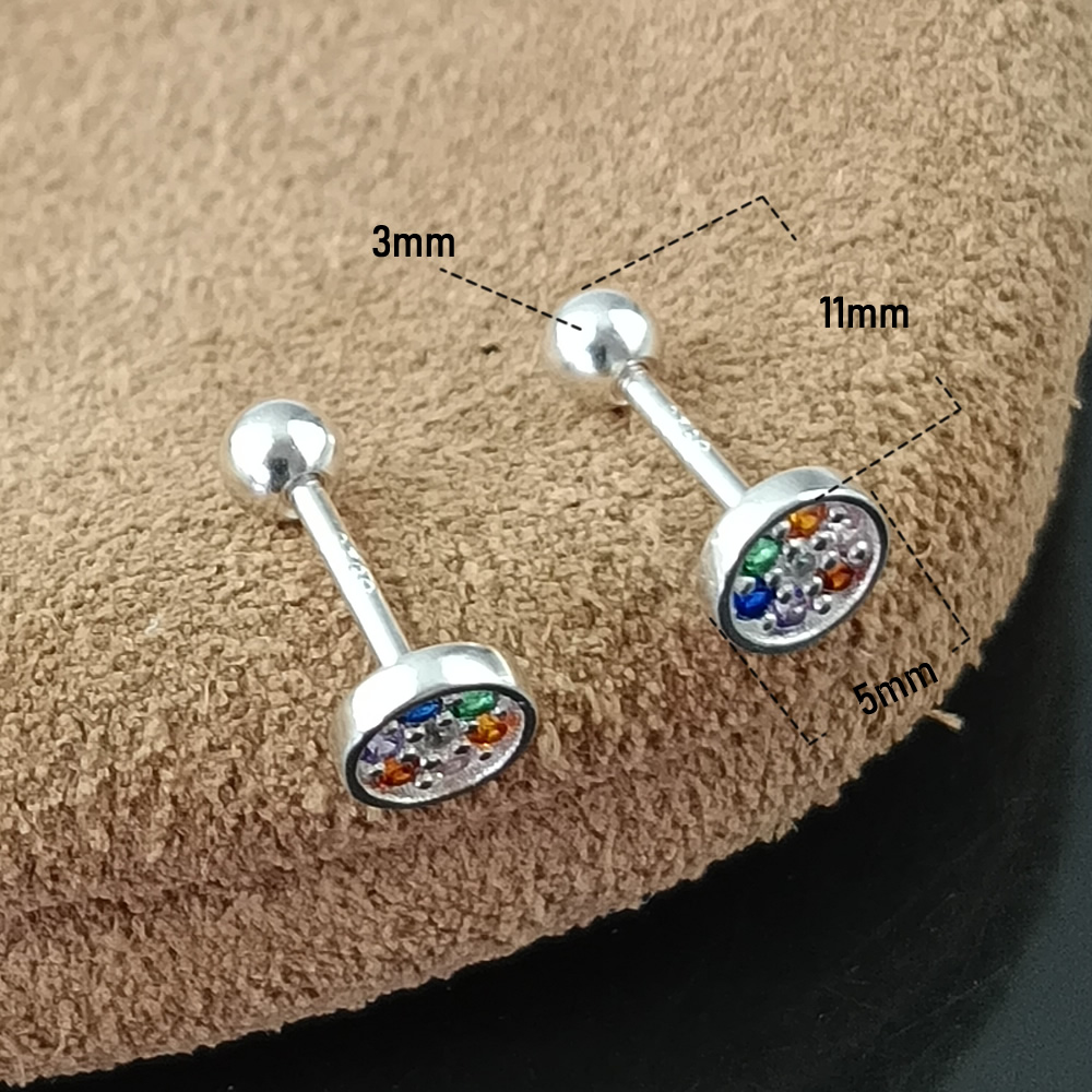 Sterling Silver Multi Color Crystal Ear Stud Lab Verified Round Pair Earrings