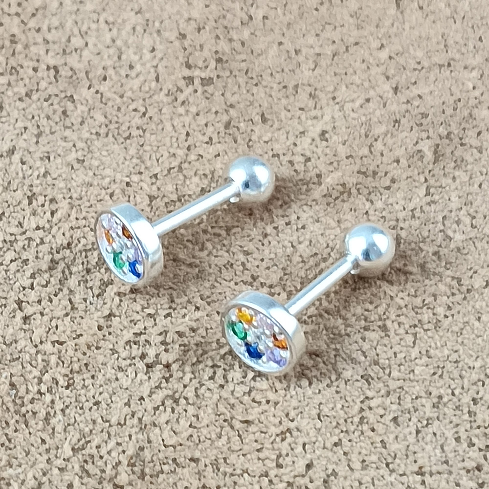 Sterling Silver Multi Color Crystal Ear Stud Lab Verified Round Pair Earrings