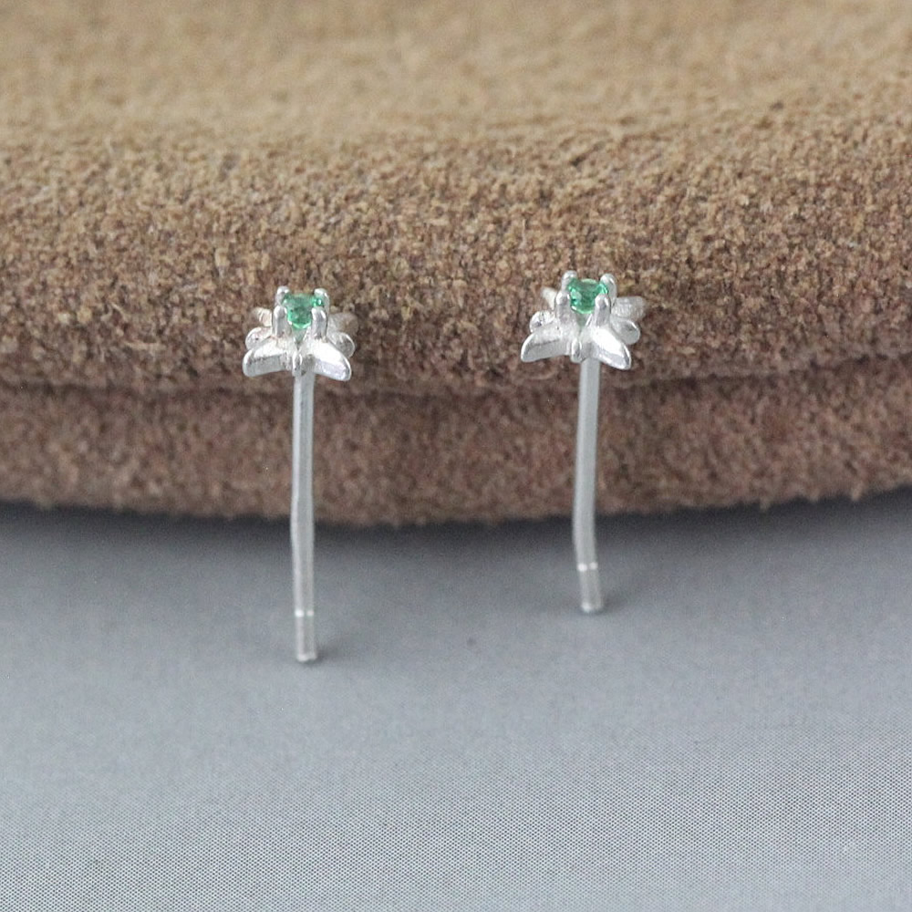 Sterling Silver Star Ear Stud Lab Verified Inlaid Stone Pair Earrings