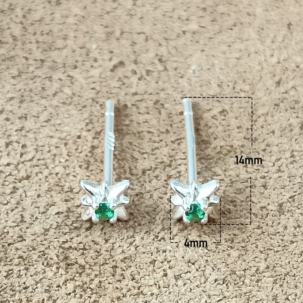 Sterling Silver Star Ear Stud Lab Verified Inlaid Stone Pair Earrings