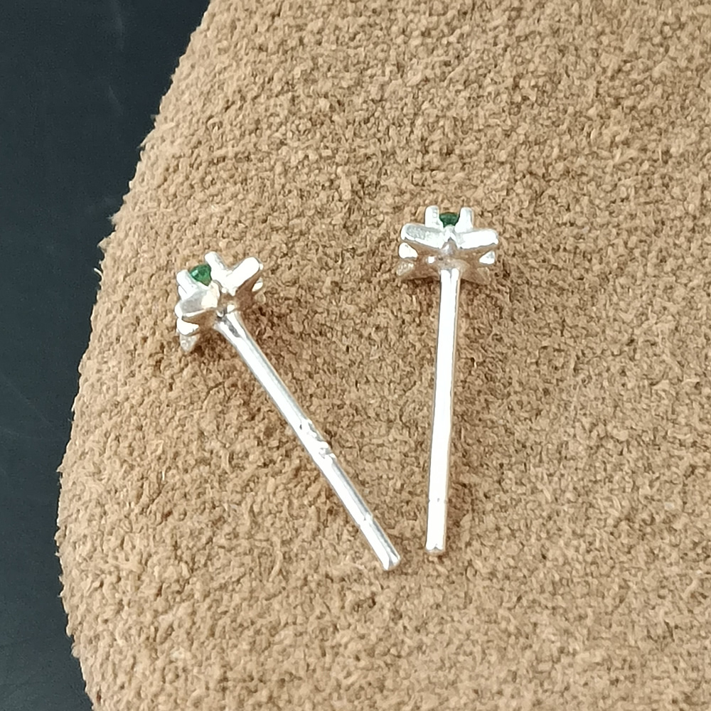 Sterling Silver Star Ear Stud Lab Verified Inlaid Stone Pair Earrings