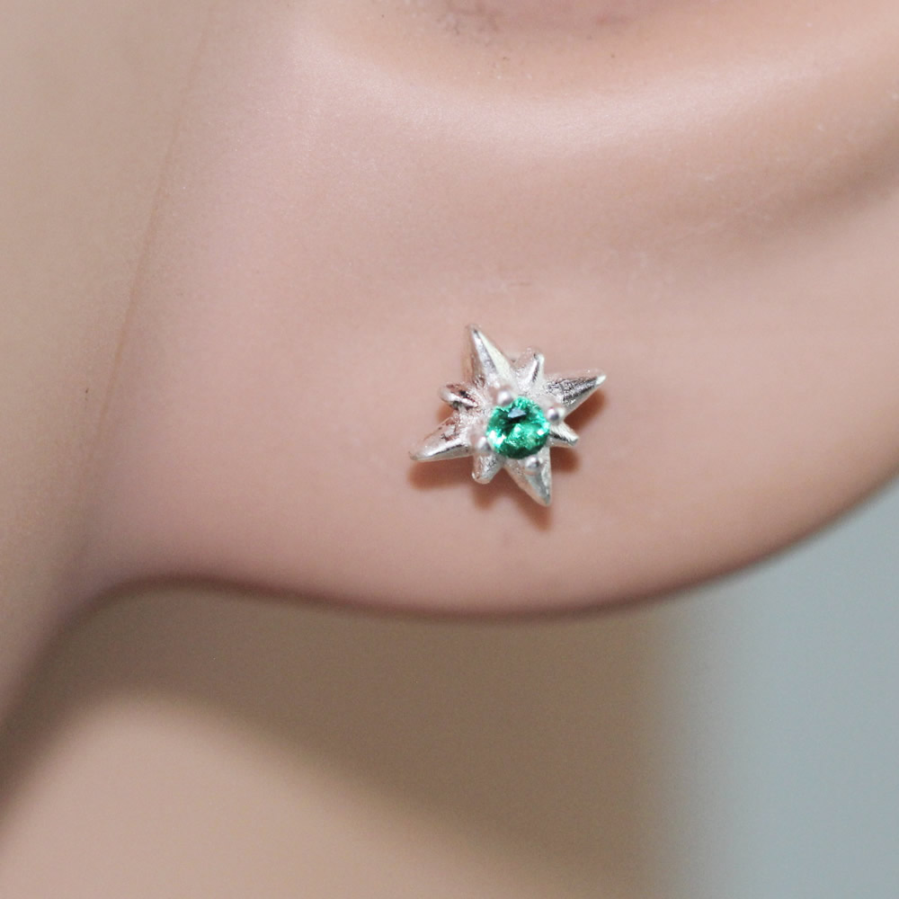 Sterling Silver Star Ear Stud Lab Verified Inlaid Stone Pair Earrings