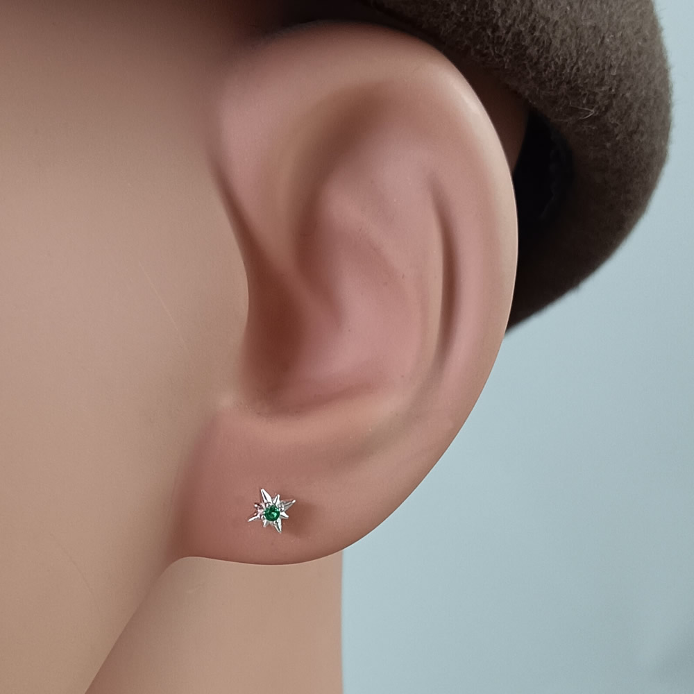 Sterling Silver Star Ear Stud Lab Verified Inlaid Stone Pair Earrings