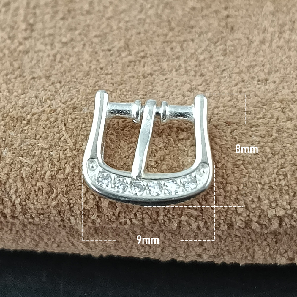 Sterling Silver Paved Stone Watch Buckle Lab Verified Leather Strap Fastener