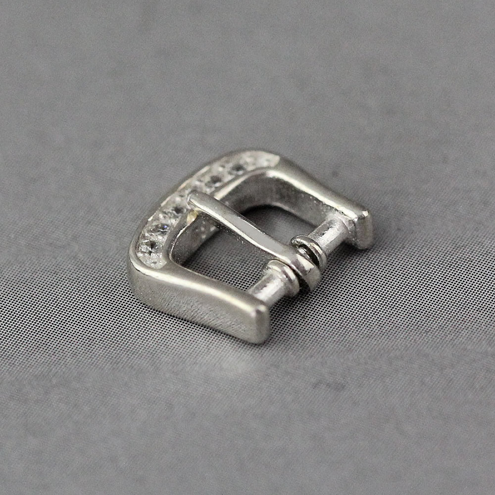 Sterling Silver Paved Stone Watch Buckle Lab Verified Leather Strap Fastener