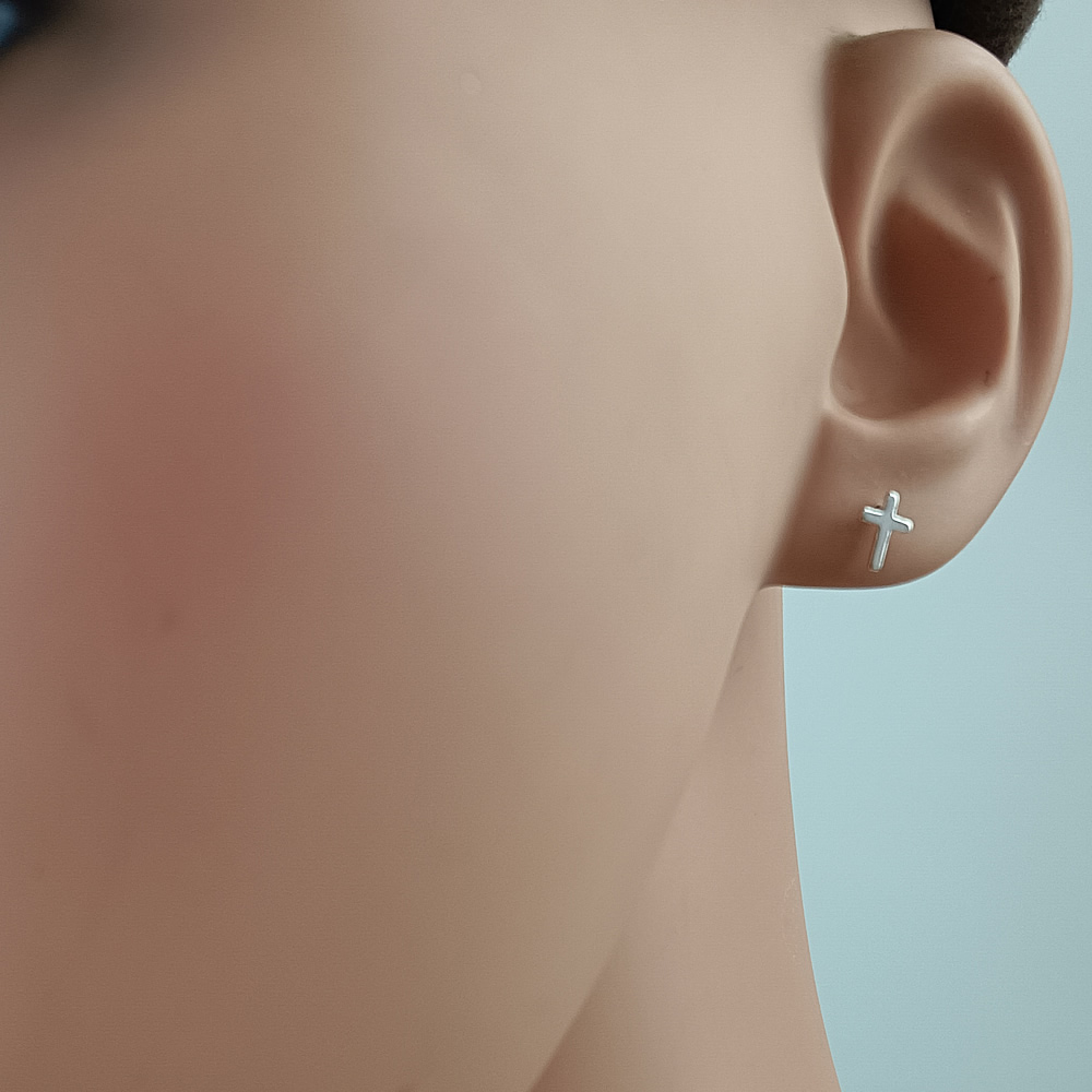 Sterling Silver Plain Cross Ear Stud Lab Verified Minimalist Worry Free Earrings