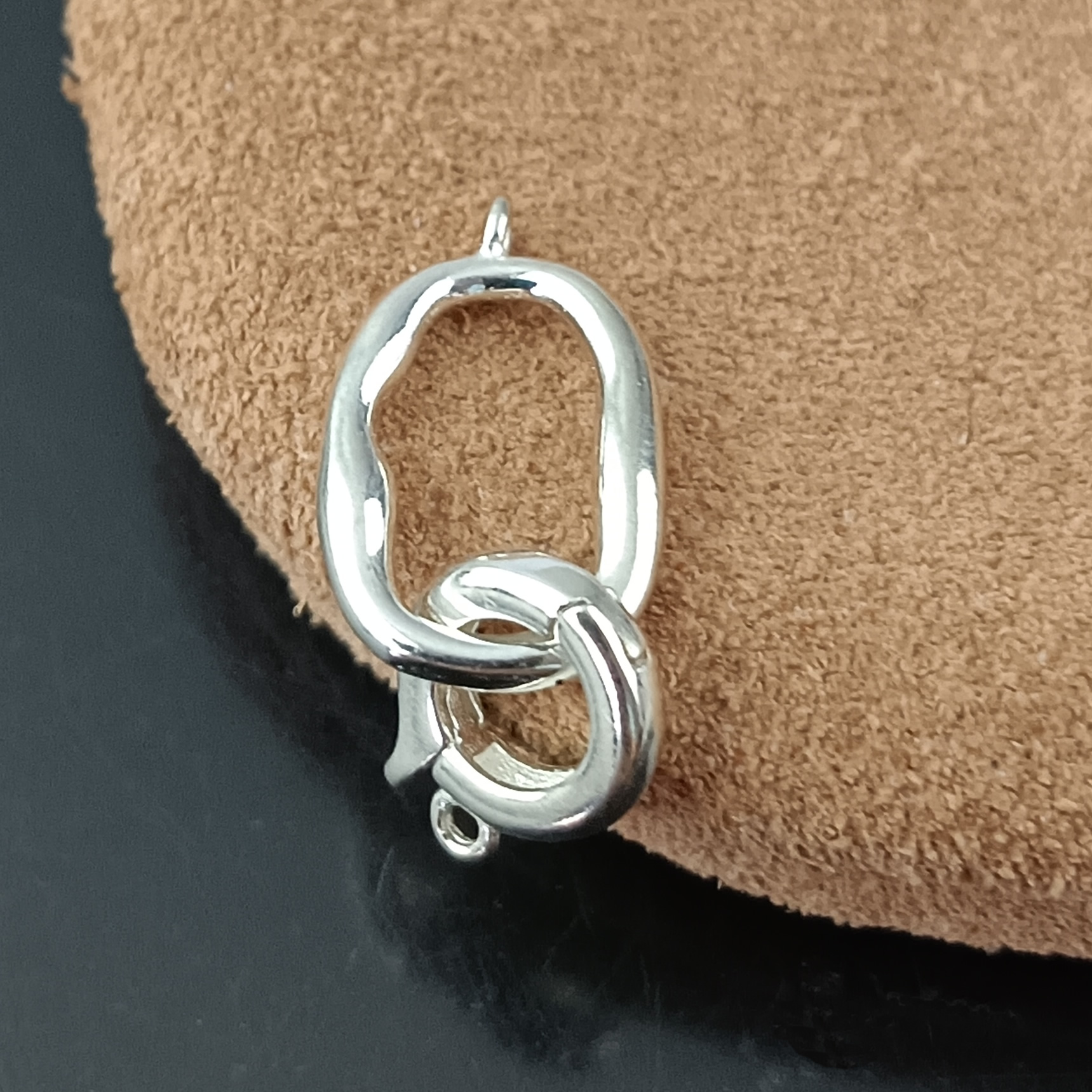 Sterling Silver Irregular Oval Spring Clasp Lab Verified Artisan Necklace Fastener