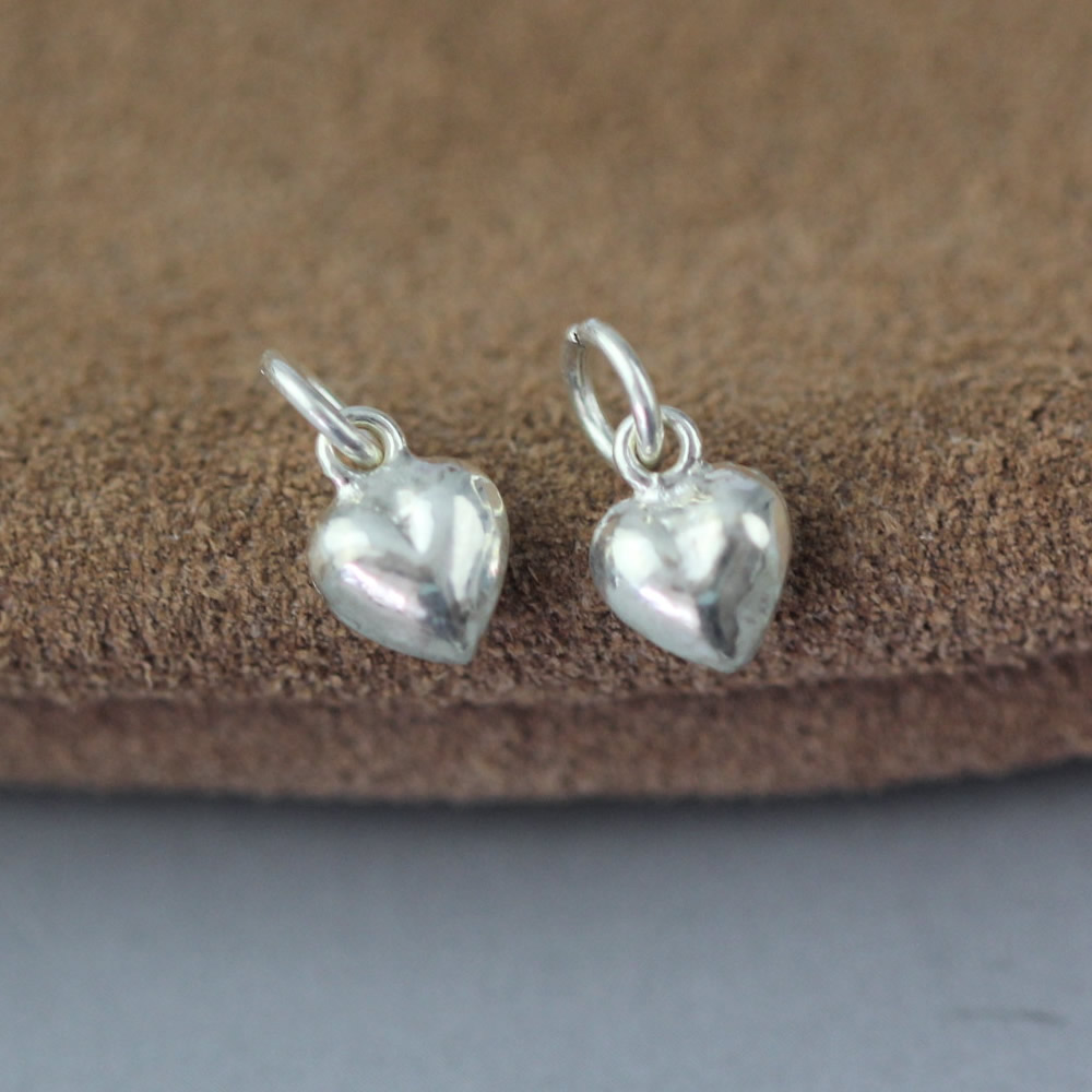 999 Fine Silver Mini Puffed Heart Charm Lab Inspected Pure Silver Tiny Heart Dangle