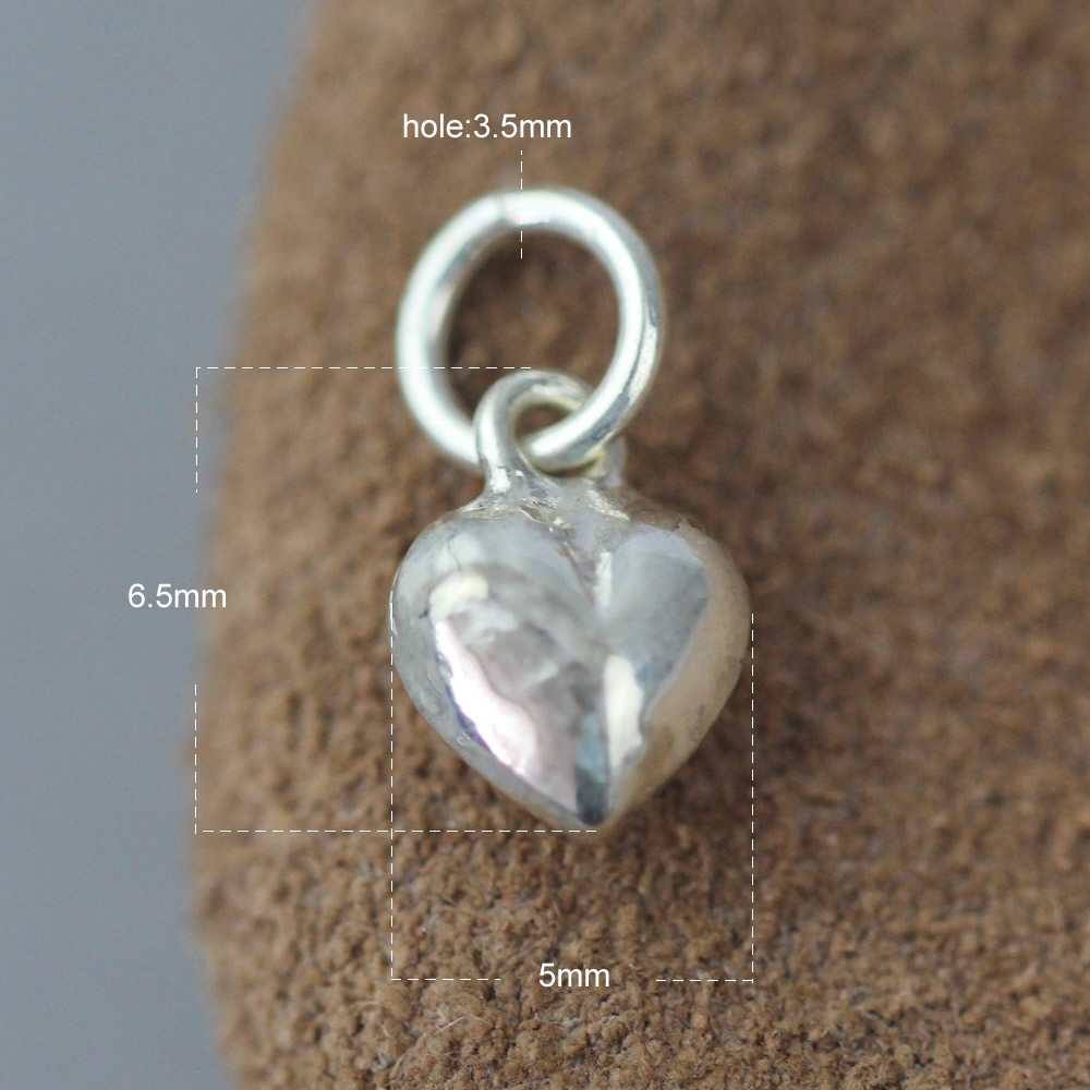 999 Fine Silver Mini Puffed Heart Charm Lab Inspected Pure Silver Tiny Heart Dangle
