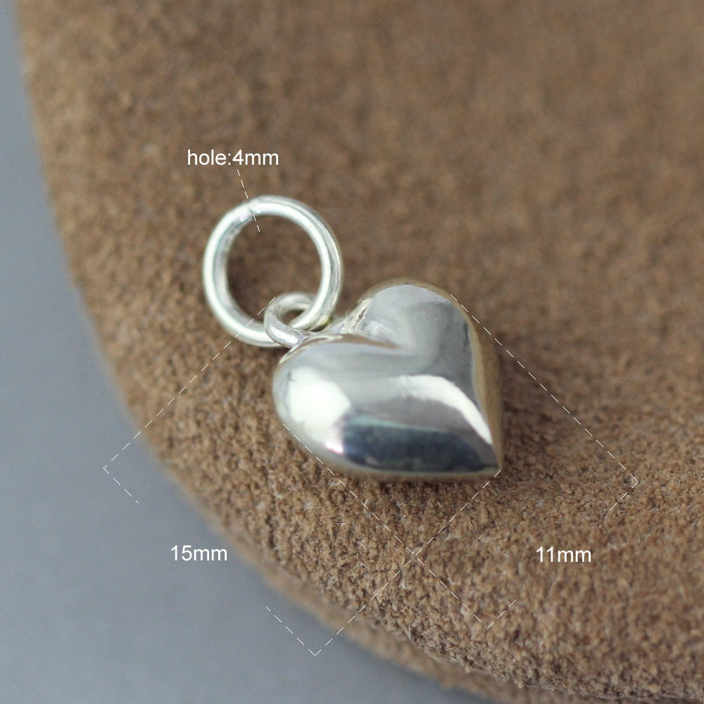 999 Fine Silver Puffed Heart Charm Lab Inspected Pure Silver 3D Heart Pendant