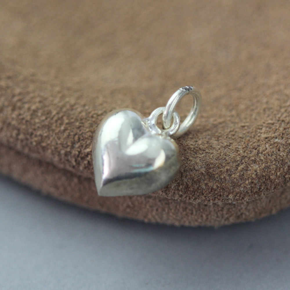999 Fine Silver Puffed Heart Charm Lab Inspected Pure Silver 3D Heart Pendant