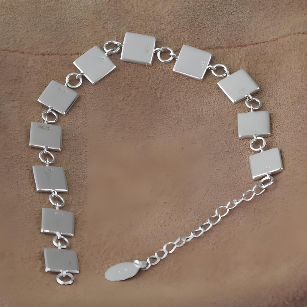 Sterling Silver Square Tile Bracelet Base Lab Verified Engravable Wrist Chain Blank