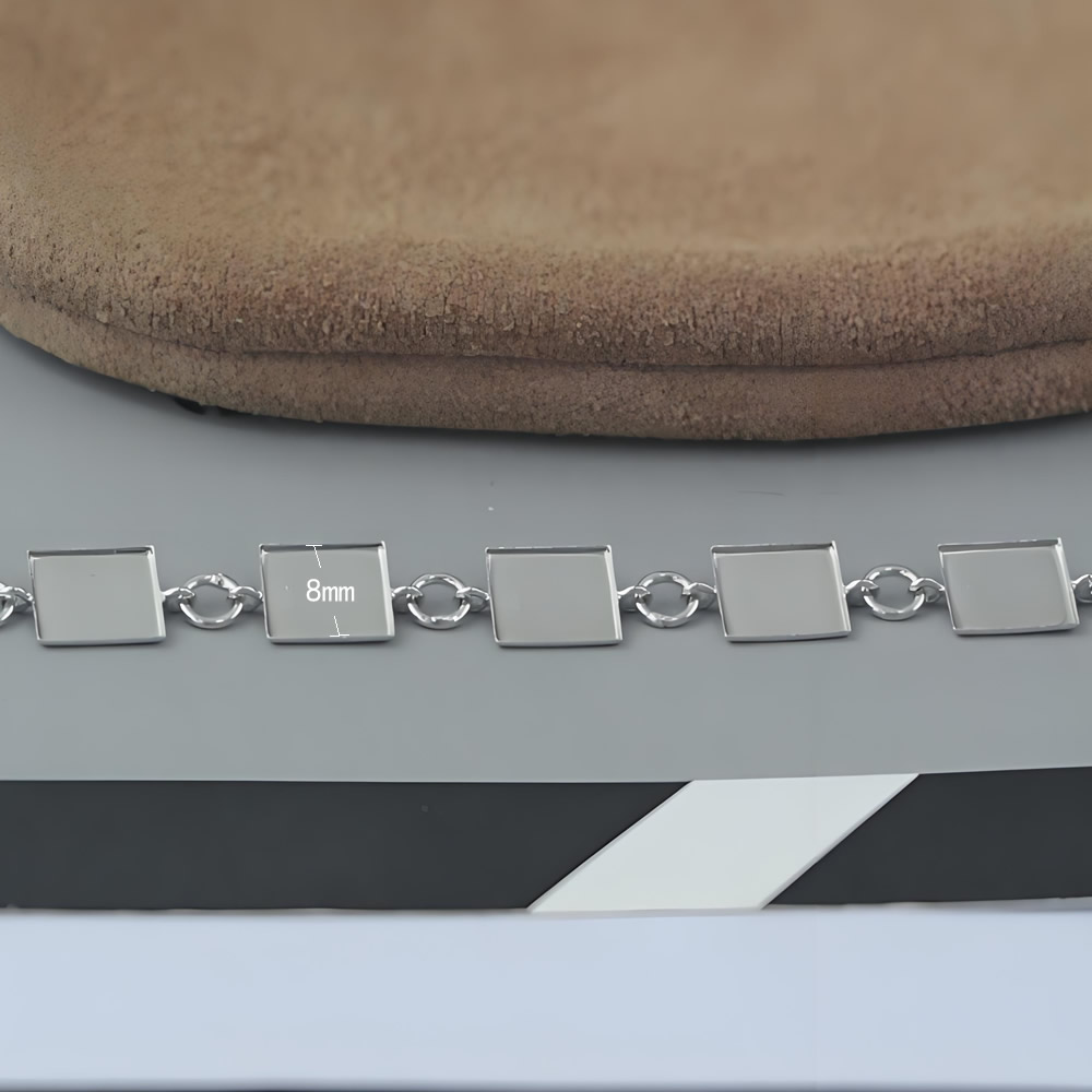 Sterling Silver Square Tile Bracelet Base Lab Verified Engravable Wrist Chain Blank