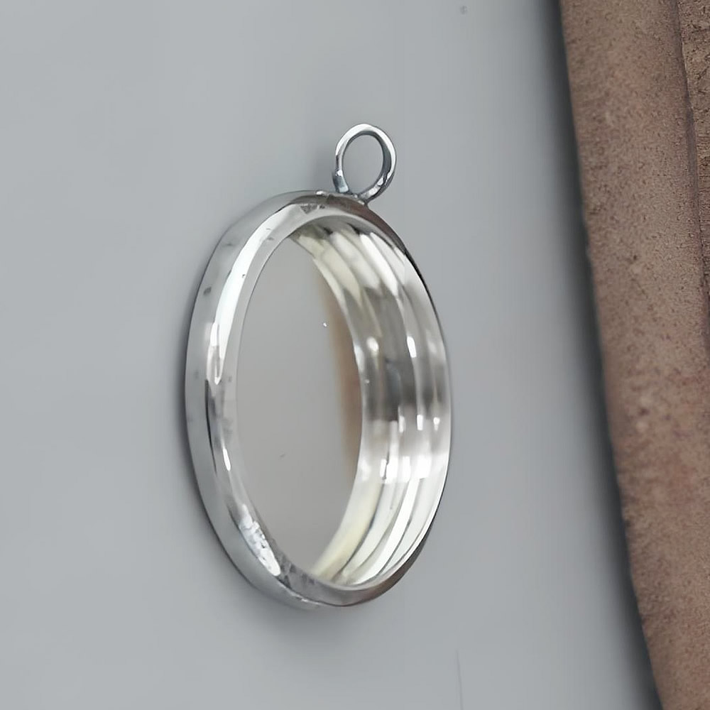 925 Sterling Silver Small Circle Frame Blank Hypoallergenic Necklace Setting