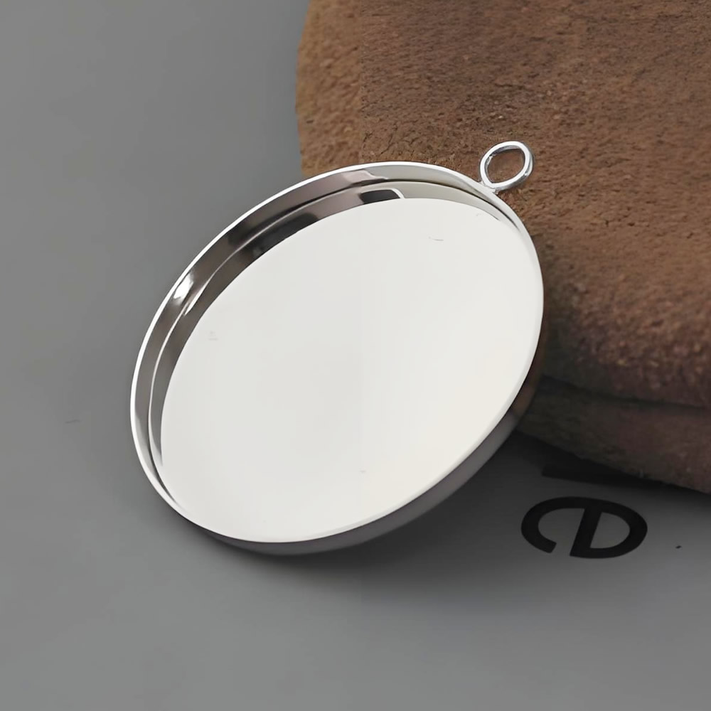 925 Sterling Silver Circle Frame Pendant Blank Hypoallergenic Necklace Holder