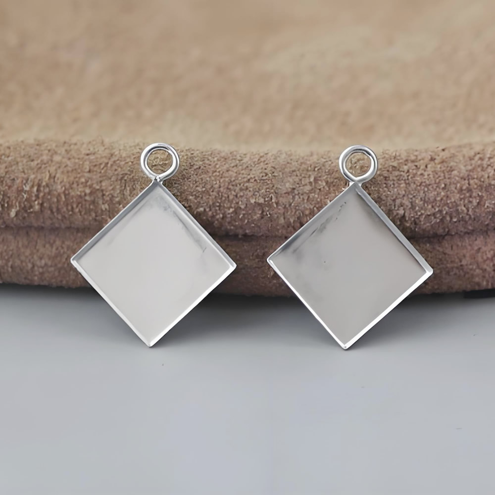 Sterling Silver Square Diamond Pendant Base Lab Verified Gemstone Setting Blank