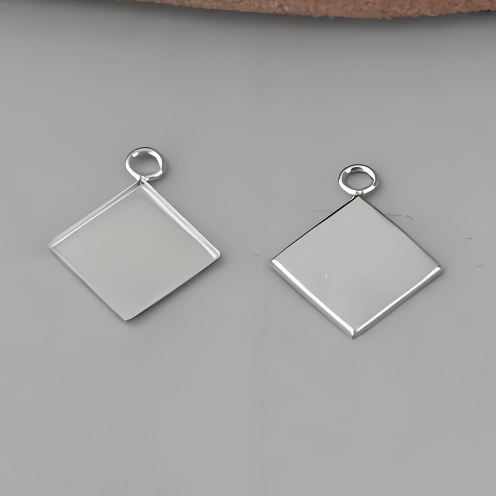 Sterling Silver Square Diamond Pendant Base Lab Verified Gemstone Setting Blank