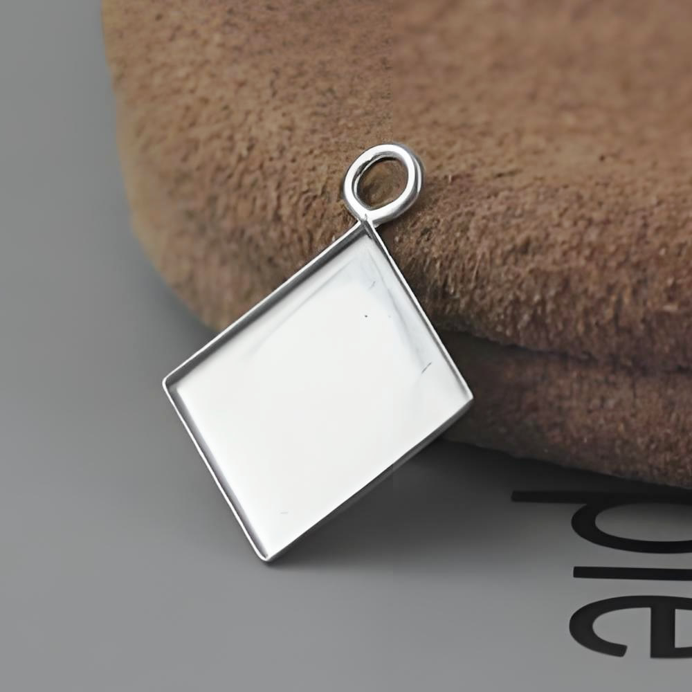 Sterling Silver Square Diamond Pendant Base Lab Verified Gemstone Setting Blank