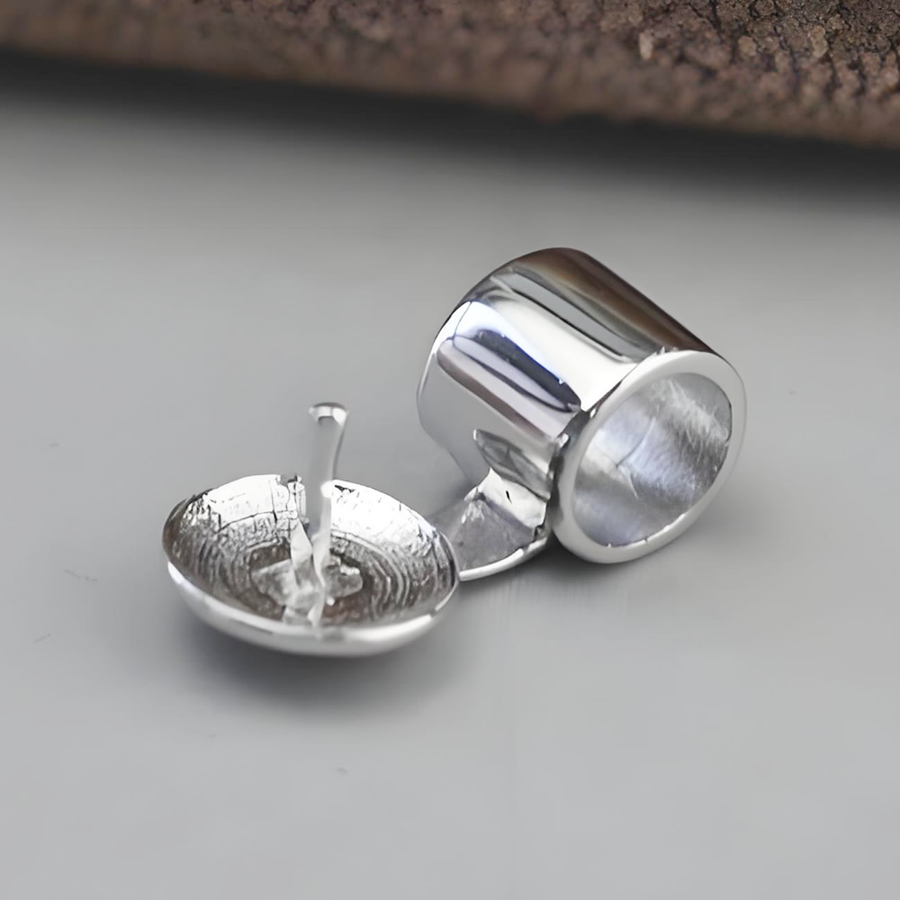 925 Sterling Silver Glossy Barrel Bail Hypoallergenic Adhesive Charm Finding