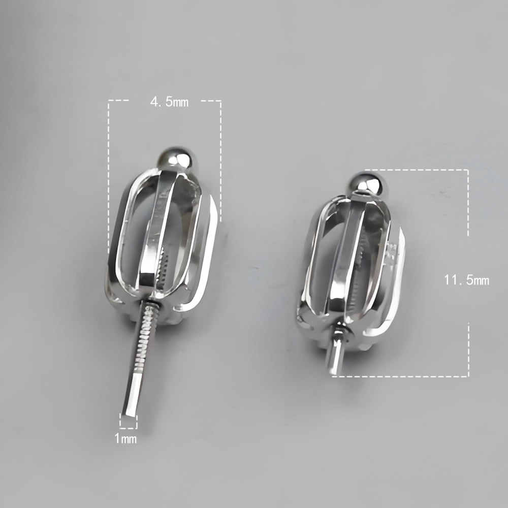 925 Sterling Silver Oval Cage Ear Stud Lab Verified Gemstone Setting Base