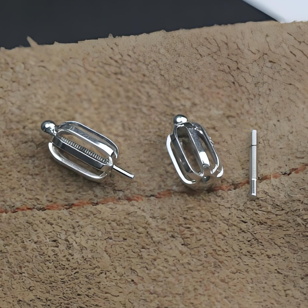 925 Sterling Silver Oval Cage Ear Stud Lab Verified Gemstone Setting Base