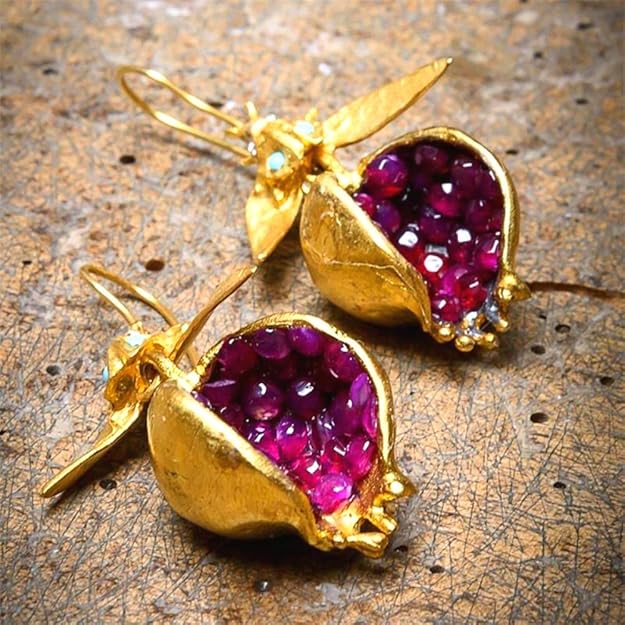 Newest Mental Vintage Fruit Pomegranate Seeds Earring Jewellery Eardrop Fashion Accessories Christmas Gift for Women
