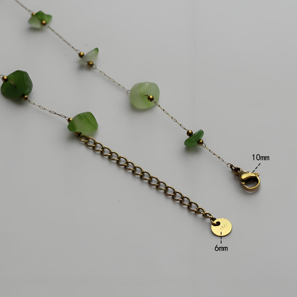 Stainless Steel Elegant Green Jade Choker Fresh Forest Style