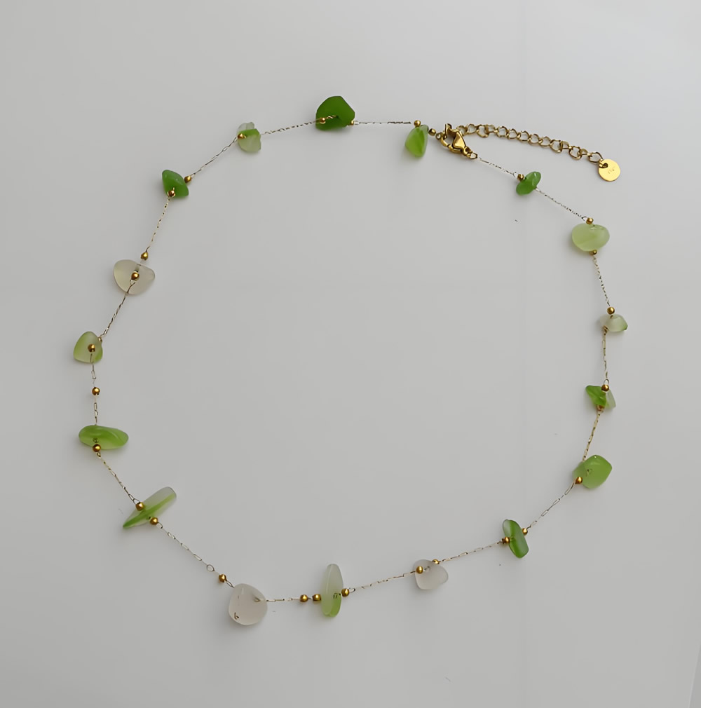 Stainless Steel Elegant Green Jade Choker Fresh Forest Style