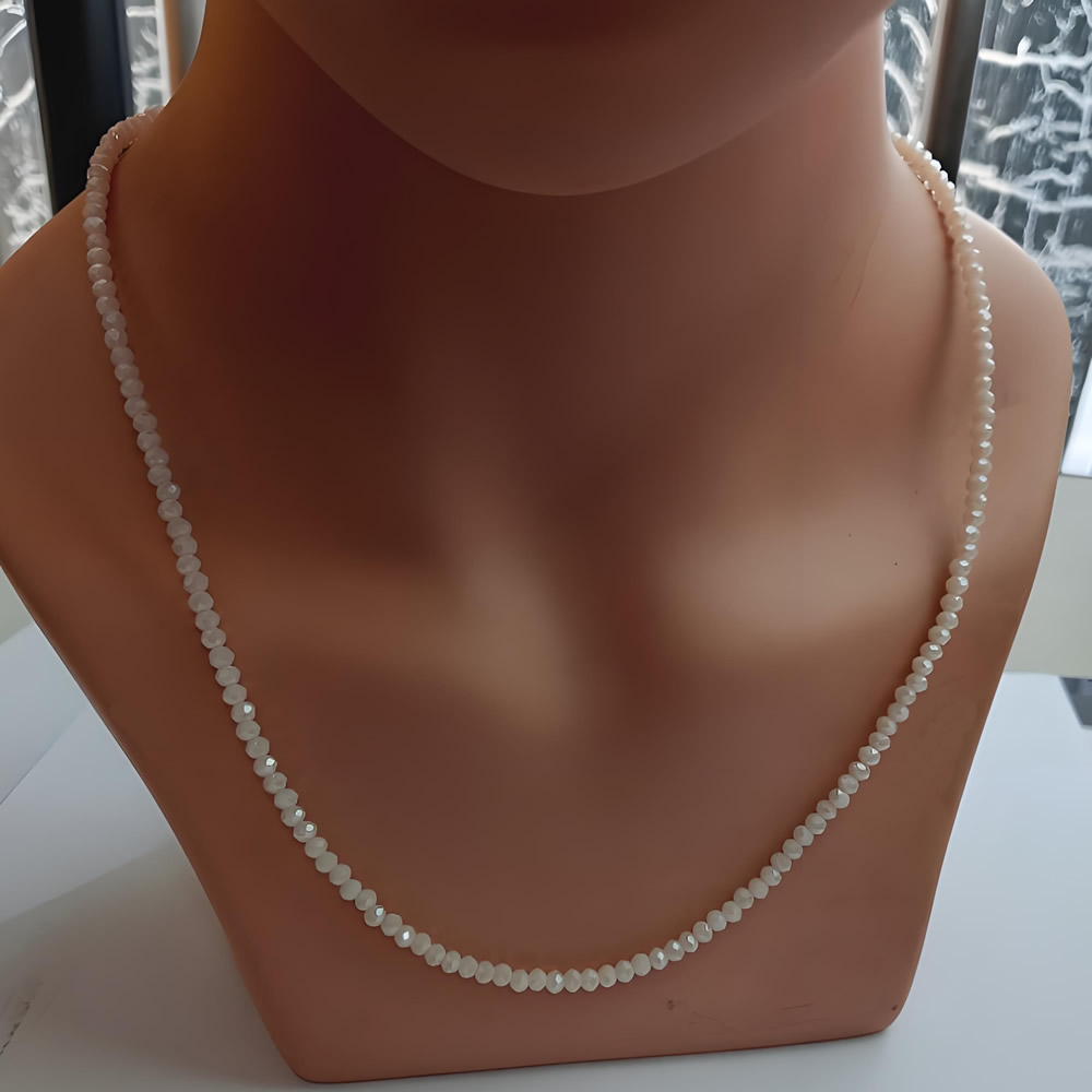 Stainless Steel Shiny White Flat Crystal Beaded Choker Handmade Gifts Daily Wear Delicate Jewelry Findings