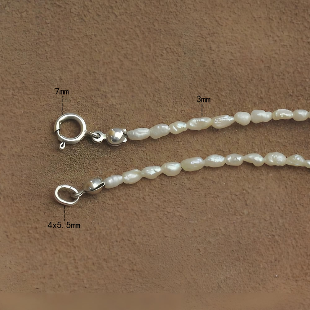 Stainless Steel Rice Pearl Choker Necklace 38cm Women Jewelry