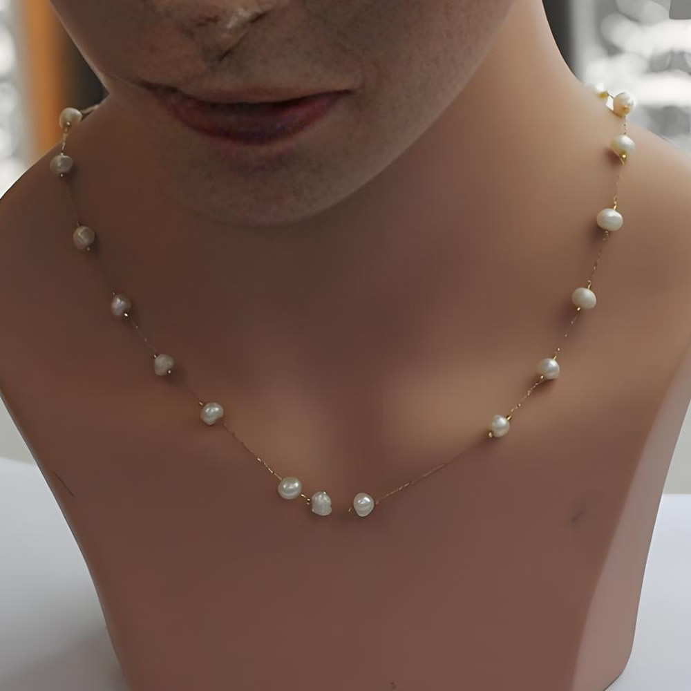 Stainless Steel Dainty Pearl Choker Necklace Minimal Daily Wea