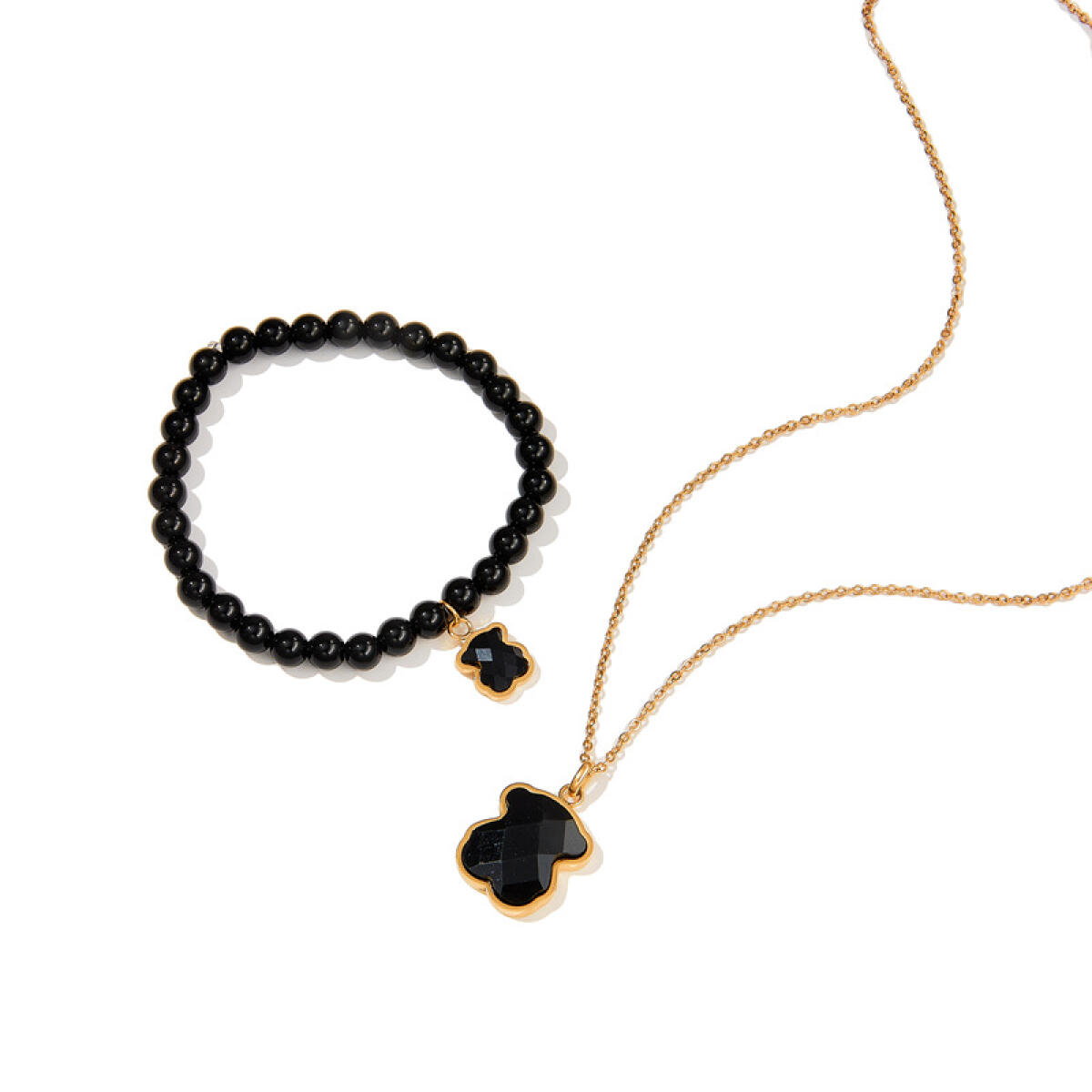 Stainless Steel Black Faceted Stone Bear Shape Jewelry Combo Handmade Craft Gifts Women Sweet Daily Wear Jewelry Findings