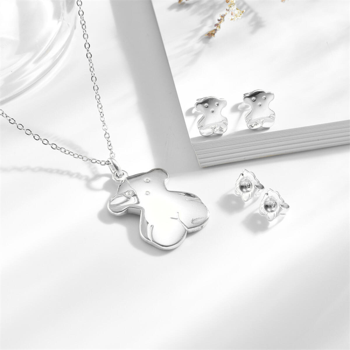Stainless Steel Hypoallergenic Bear Earring Necklace Combo