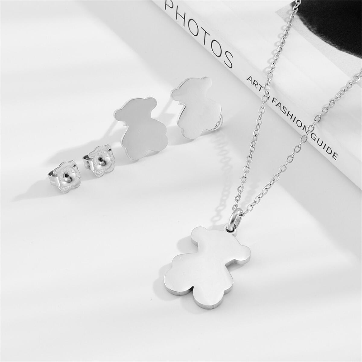 Stainless Steel Gloss Golden Plain Bear Jewelry Set Handmade Gifts Sweet DIY Necklace Earring Making Parts