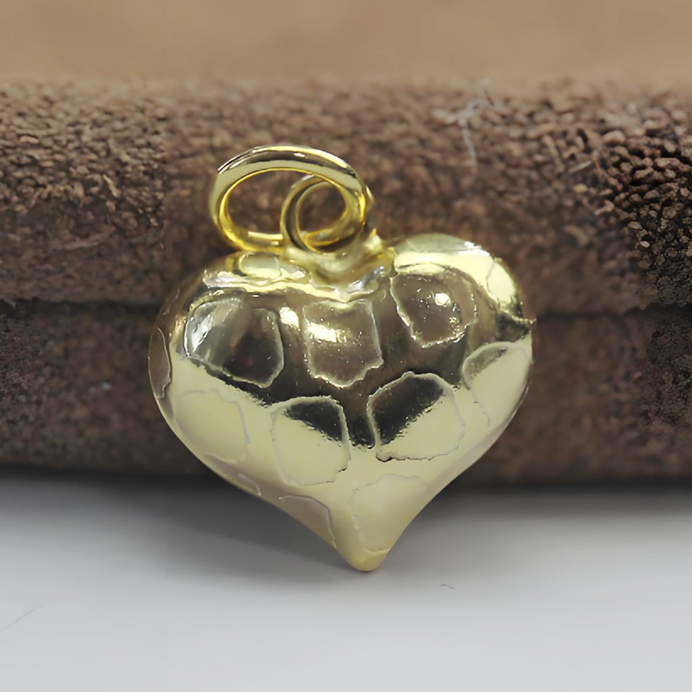Sterling Silver Geometric Embossed Heart Charm Hypoallergenic Jewelry Ornament